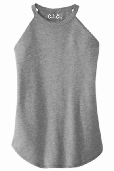 Plain Rocker Tank - High Neck Tank Top - Heather Grey Frost Casual Envy Apparel