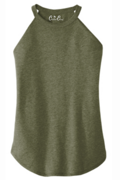 Plain Rocker Tank - High Neck Tank Top - Military Green FrostCasual Envy Apparel