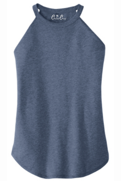 Plain Rocker Tank - High Neck Tank Top - Blue Frost Casual Envy Apparel