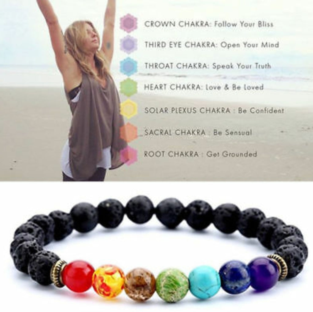 Lava Stone Chakra Bracelet (essential oil diffuser bracelet